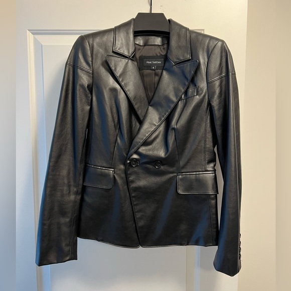 Pink Tartan Leather blazer, black, US 6 - Picture 2 of 6